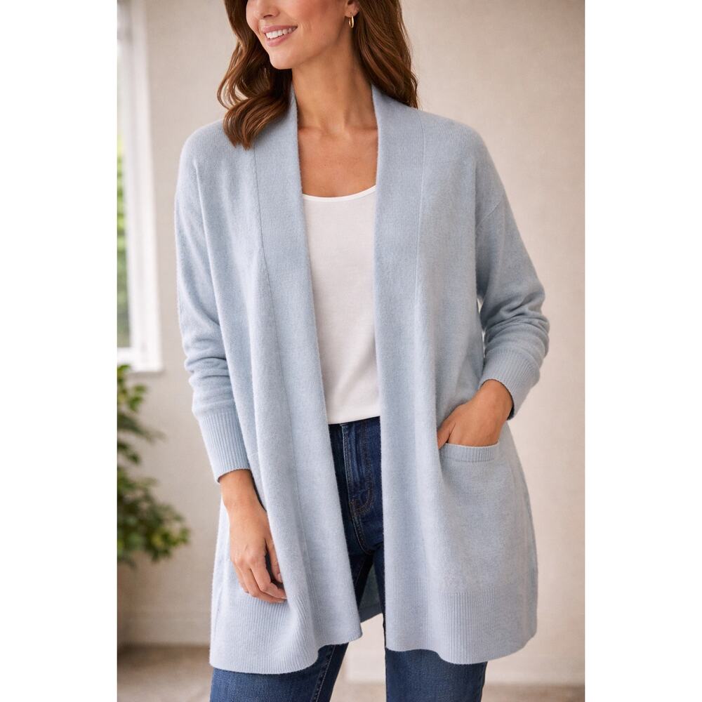 Woolovers Cashmere Merino Open Cardigan‎ Pale Blue Women’s Size L